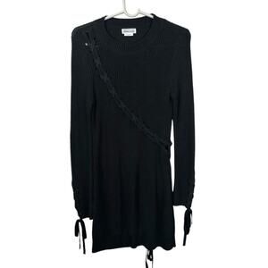 Lovers + Friends Sweater Dress Womens Small Black Cotton Knit Lace Up Detail